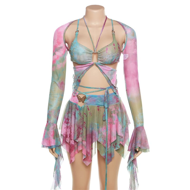 Conjunto de 3 piezas con cintura alta y midriff descubierto
