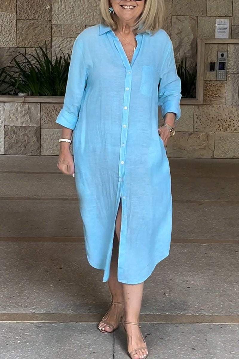 Vestido suelto de algodón y lino con botones
