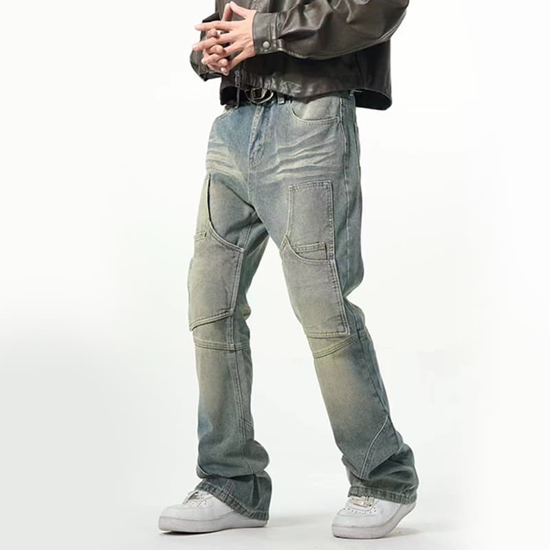 Pantalón vaquero casual distressed ajuste recto suelto