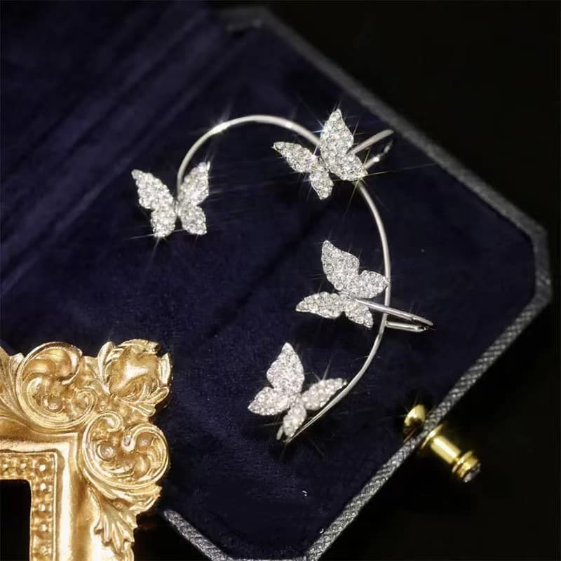 Aretes mariposa con clip y gancho para mujer