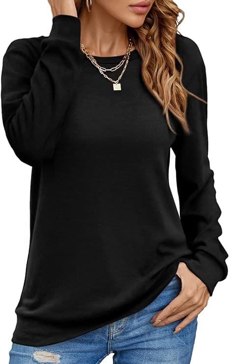 Camiseta de mujer con mangas largas, color sólido y cuello redondo