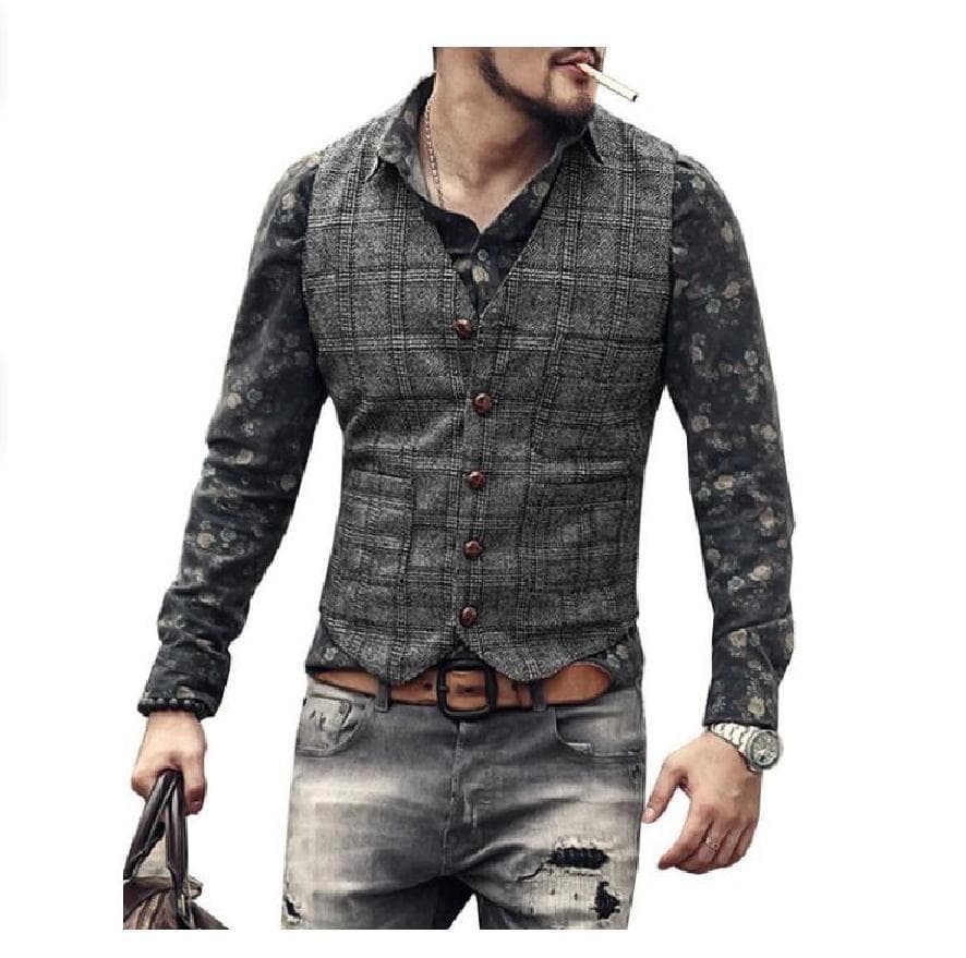 Chaleco punk cuadriculado con cuello en V