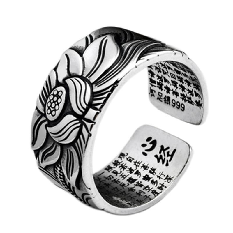 Anillo vintage de plata con sutra del corazón estilo loto