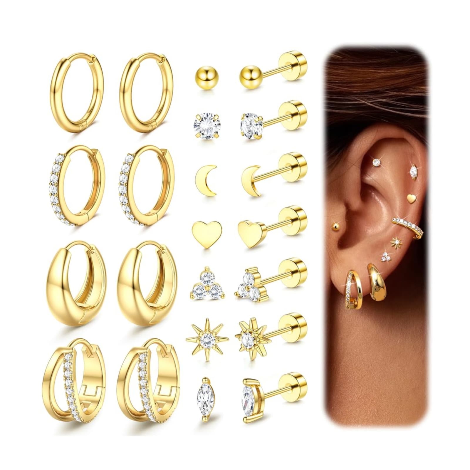 Juego de aretes de latón con circón electroplatinado