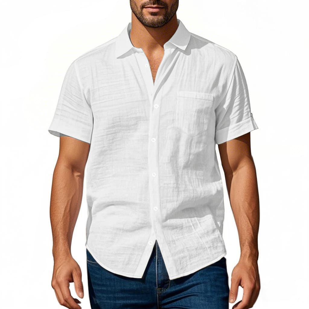 Camisa hawaiana de lino de manga corta casual