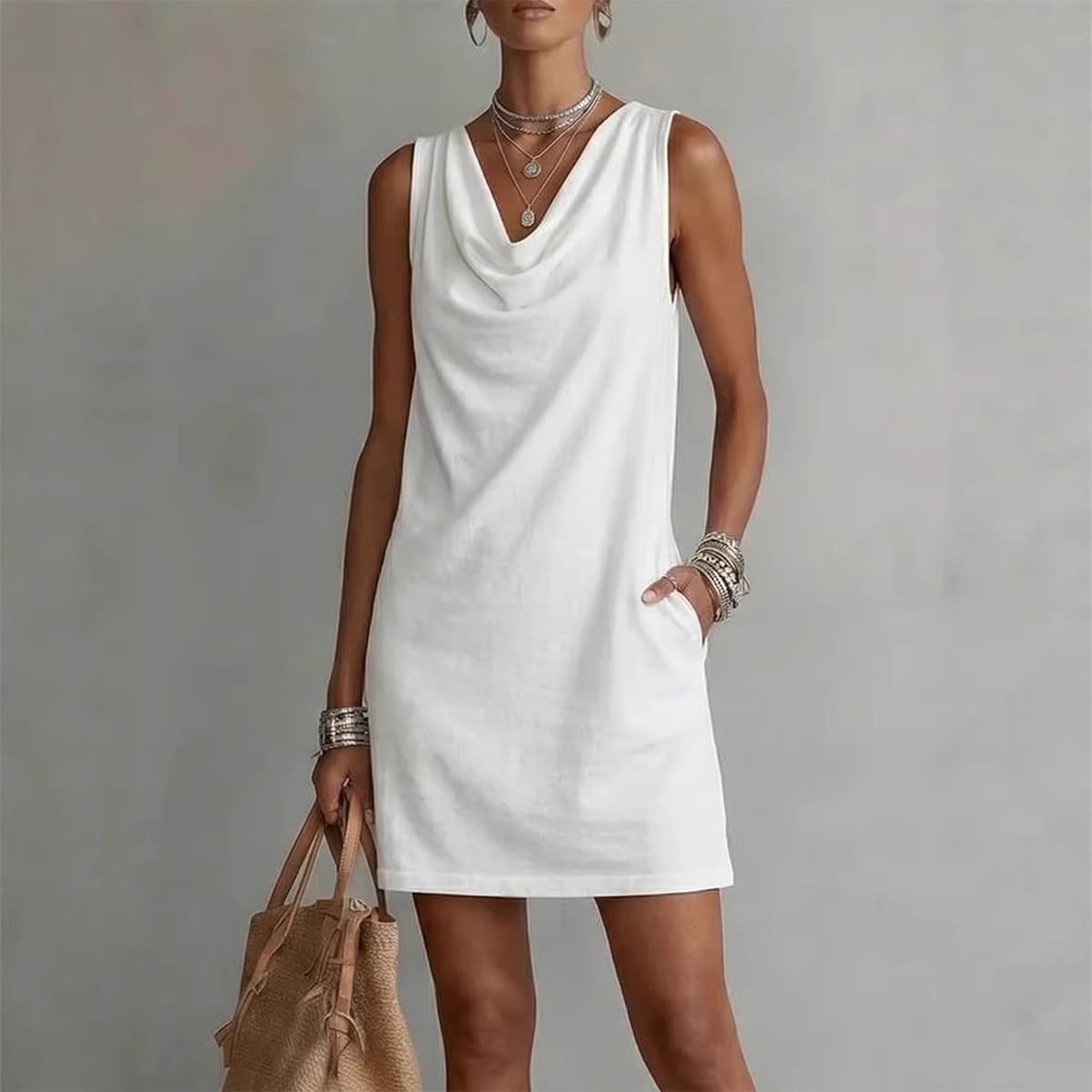 Vestido sin mangas con escote drapeado ajustado