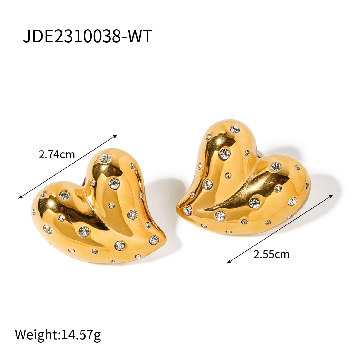 Aretes de acero inoxidable corazón con diamantes