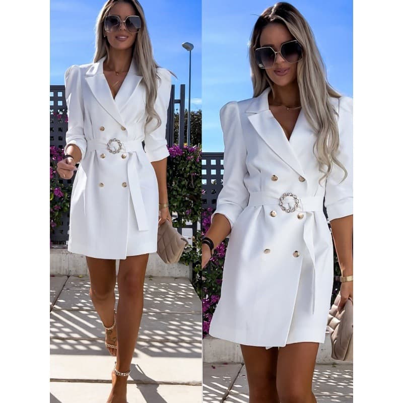 Vestido de cintura alta con cinturón y manga regular