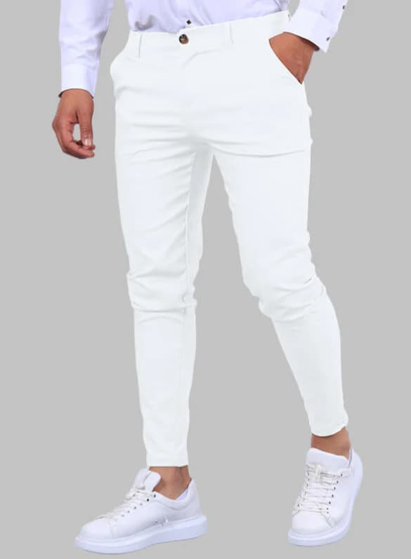 Pantalón ajustado hombre mezcla de algodón color sólido