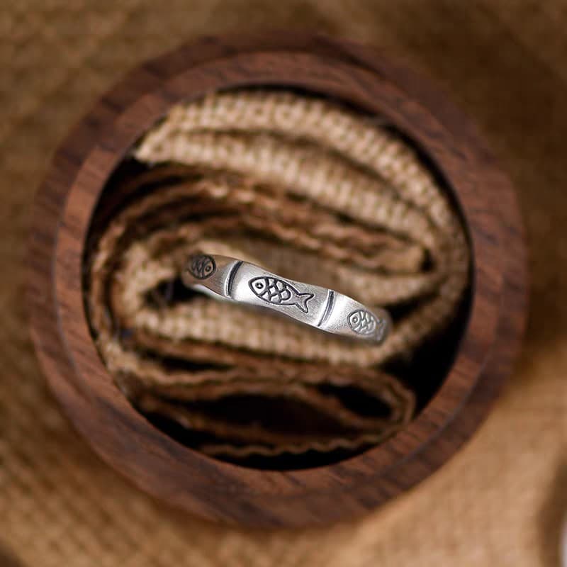 Anillo abierto plata esterlina 999 koi y bambú