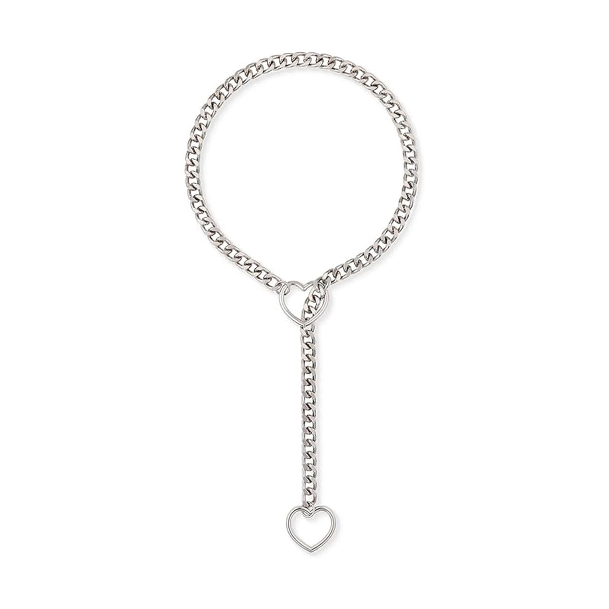 Collar de corazón tipo lariat de acero inoxidable, estilo punk rock