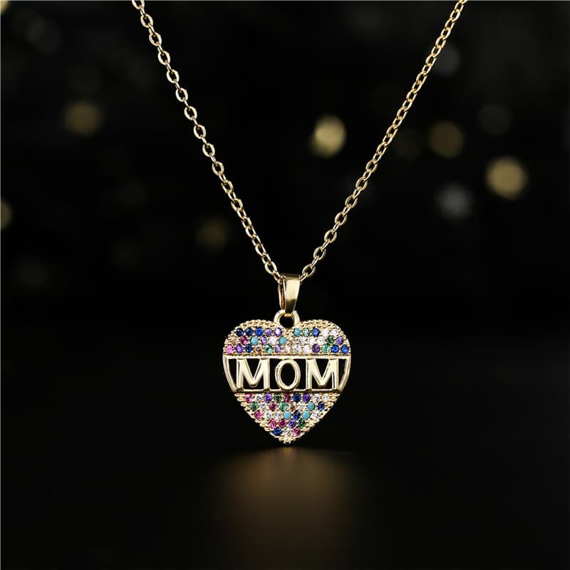 Collar colgante de corazón para mamá en cobre dorado o plateado