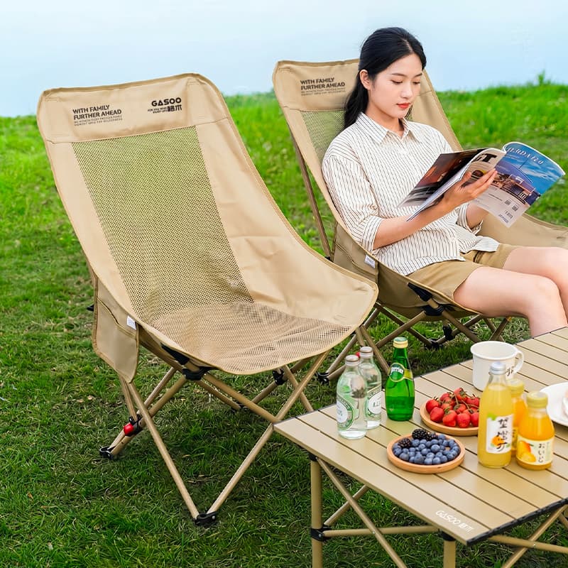 Silla de camping reclinable respaldo alto con soporte cabeza