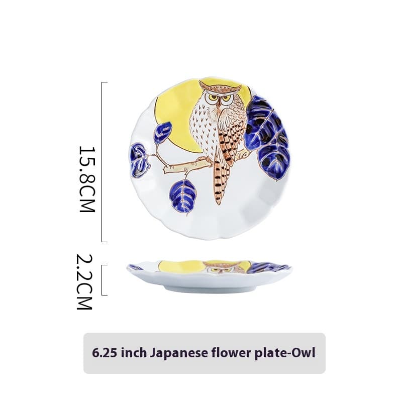Plato de porcelana retro con diseño floral, estilo japonés