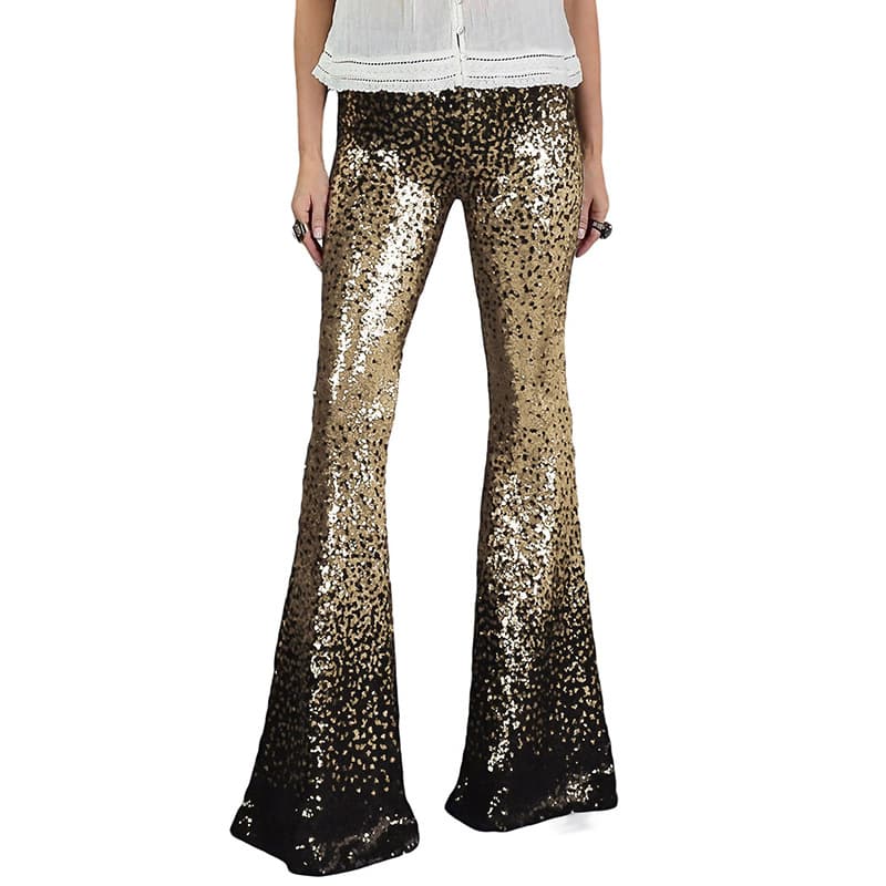Pantalones pierna ancha lentejuelas degradado cintura alta