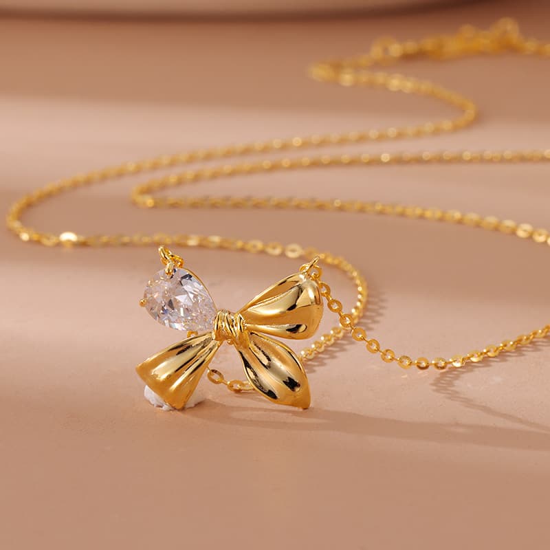 Collar de plata esterlina S925 con colgante de moño