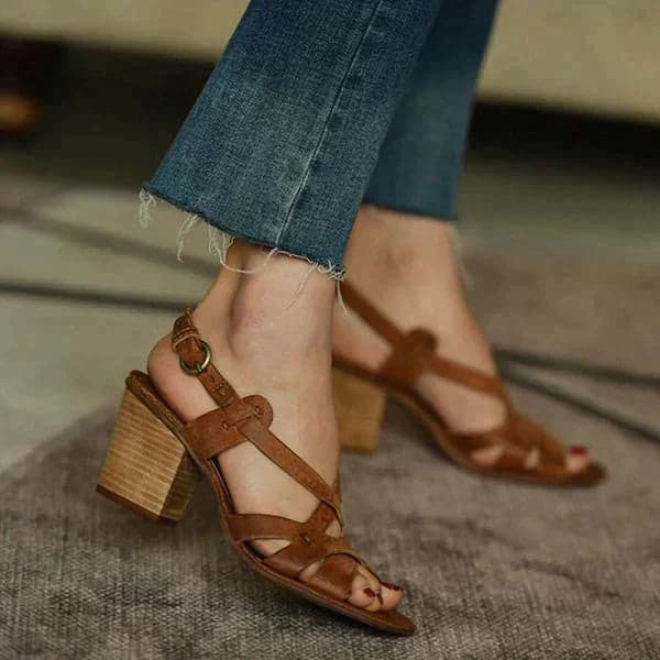 Sandalias de tacón abierto con hebilla para mujer