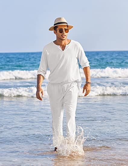 Traje de algodón y lino con bolsillos para hombre