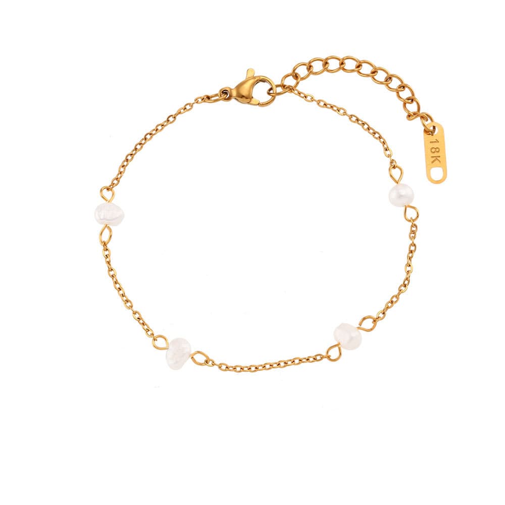 Pulsera o collar simple de acero inoxidable con detalle de perla