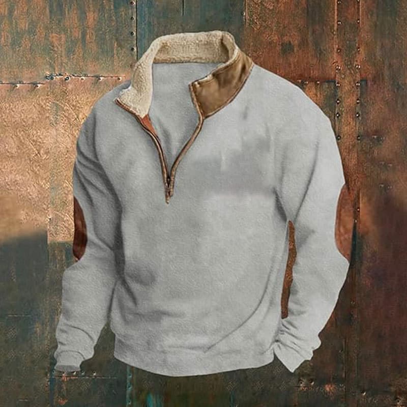 Sudadera retro con patchwork bordado y media cremallera