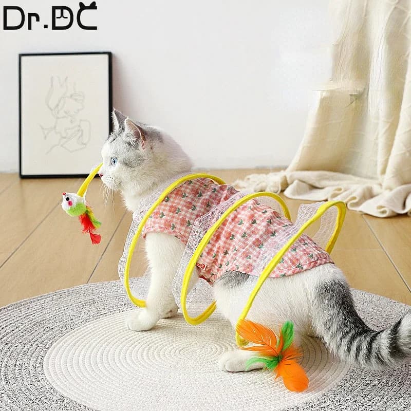 Túnel plegable forma S para gatos con juguetes