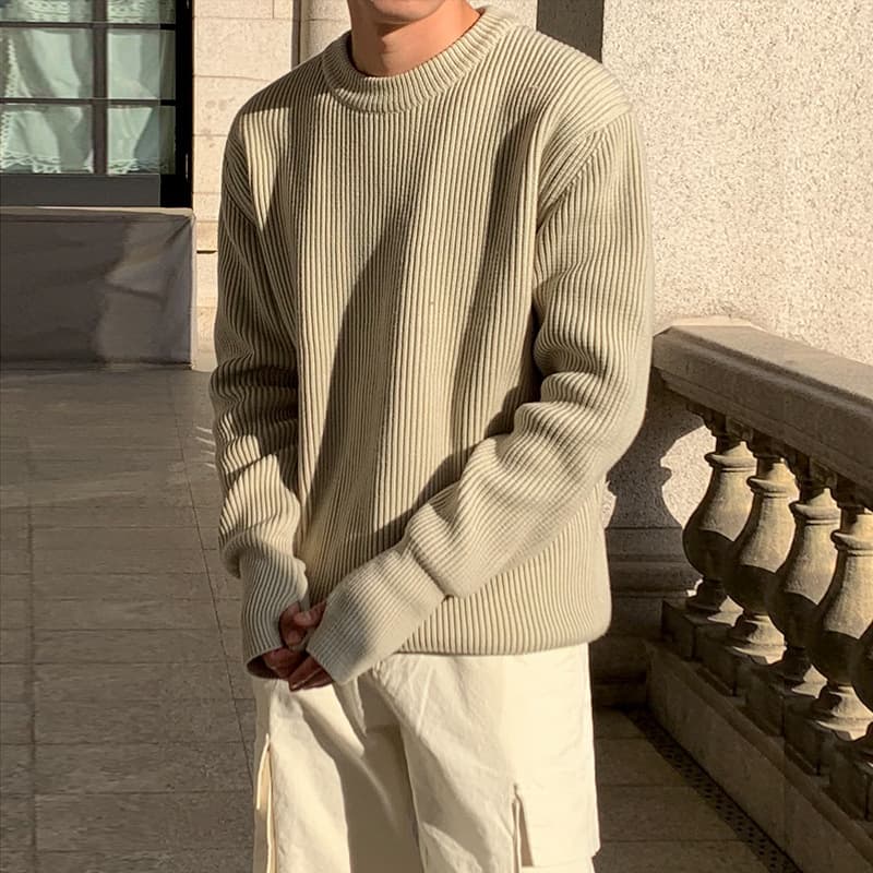 Abrigo tejido holgado cuello redondo estilo coreano