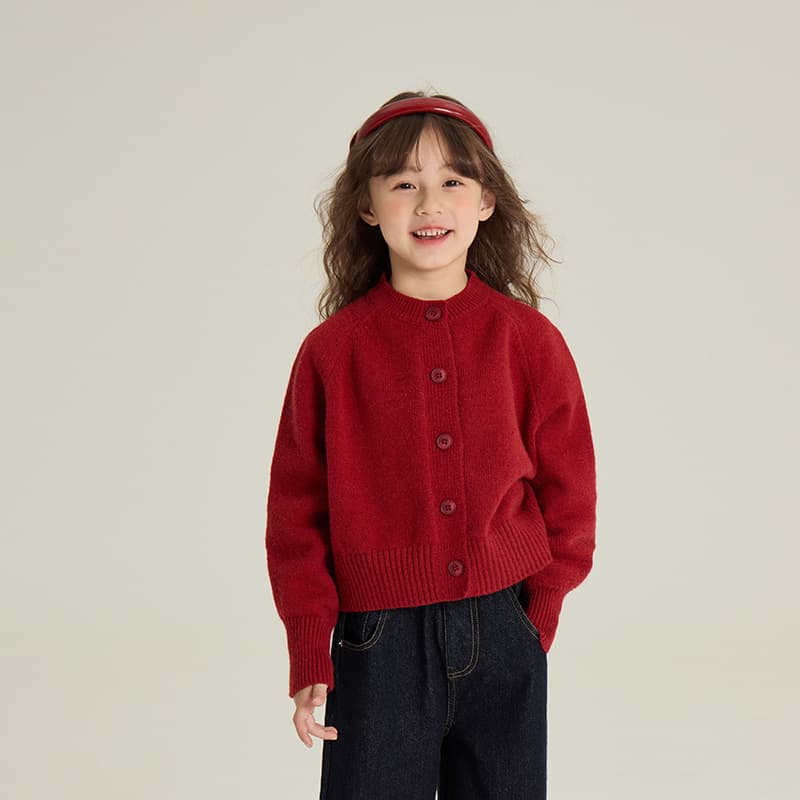 Cardigan tejido rojo para niñas estilo coreano