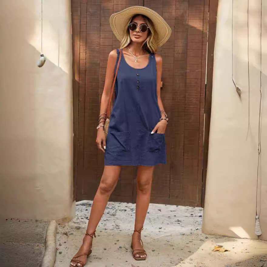 Vestido con tirantes ajustables de algodón y lino