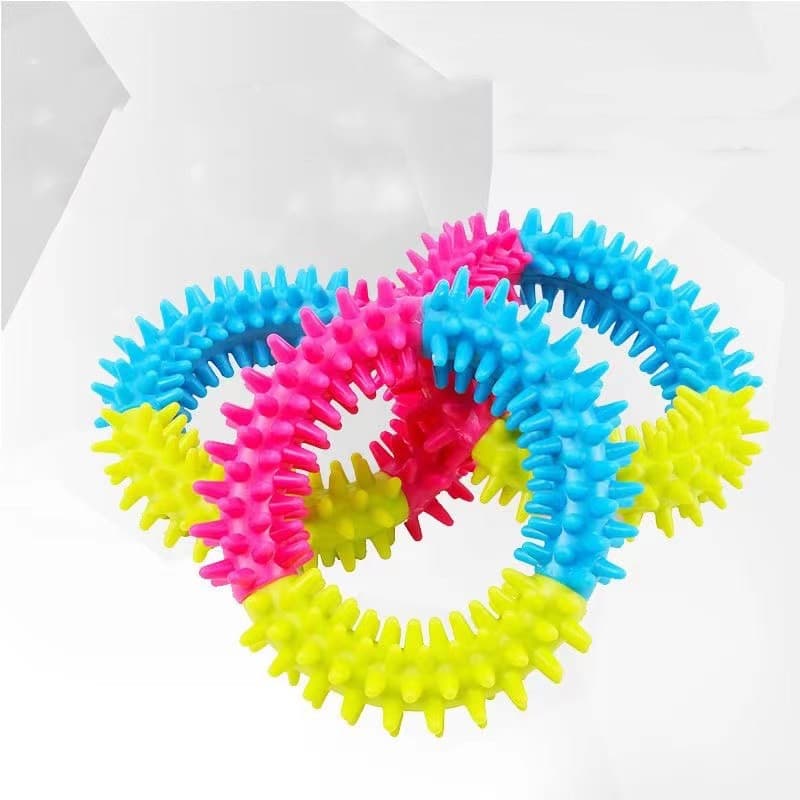 Anillo con púas de goma TPR, juguete resistente para roer