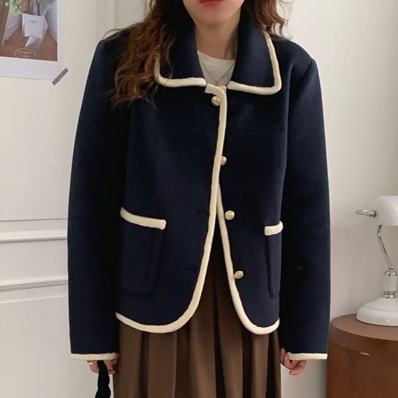 Chaqueta suelta con solapa francesa y contraste