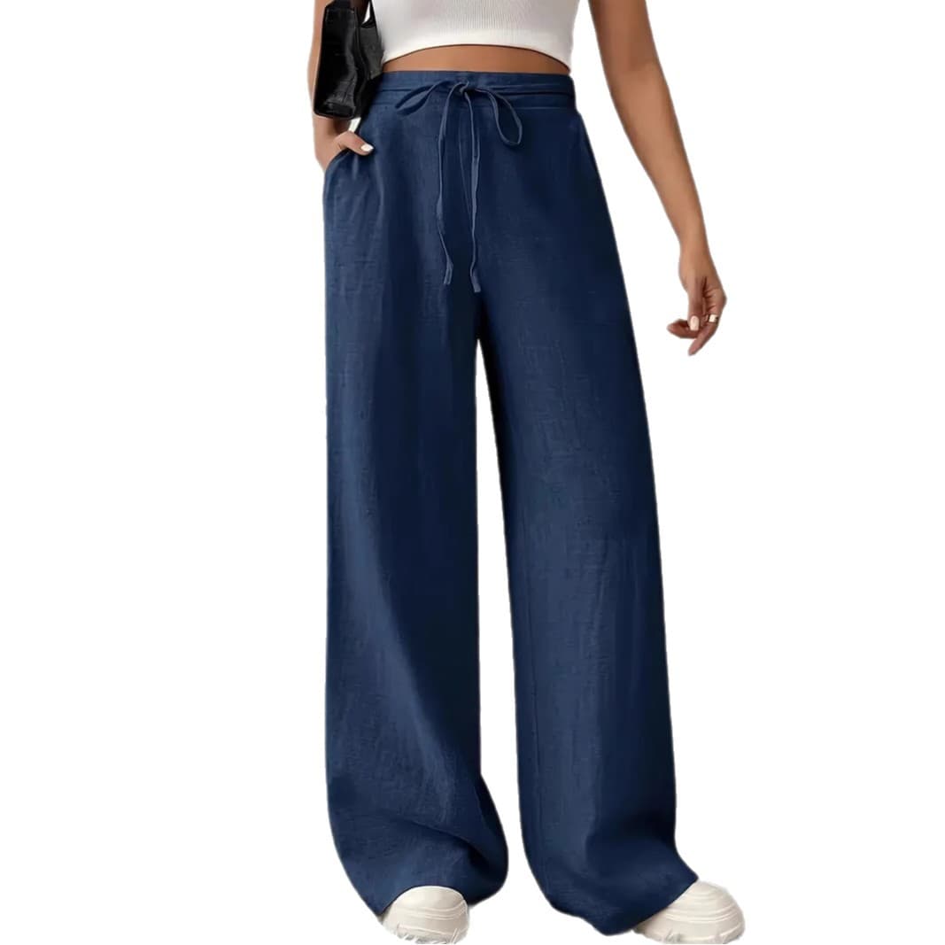 Pantalón ancho casual cordones bolsillos mujer
