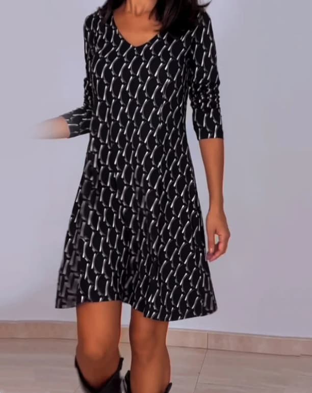 Vestido estampado geométrico manga larga efecto 3D