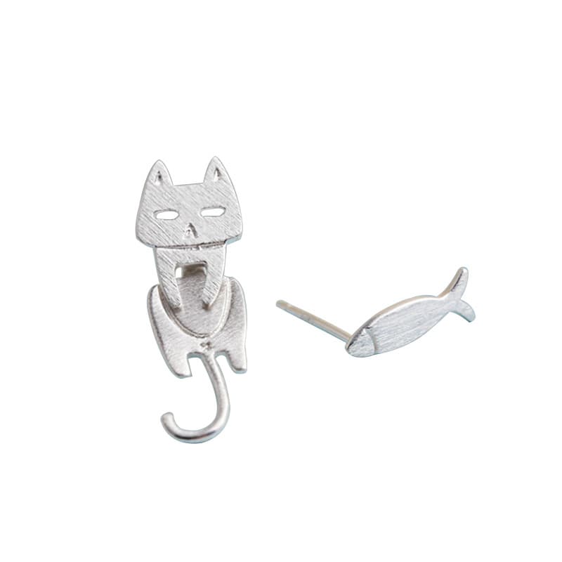 Aretes de botón de plata esterlina 925 con diseño de gato
