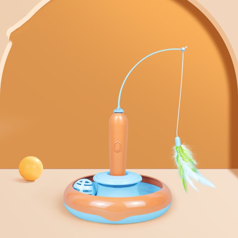 Juguete giro interactivo para gatos con plumas