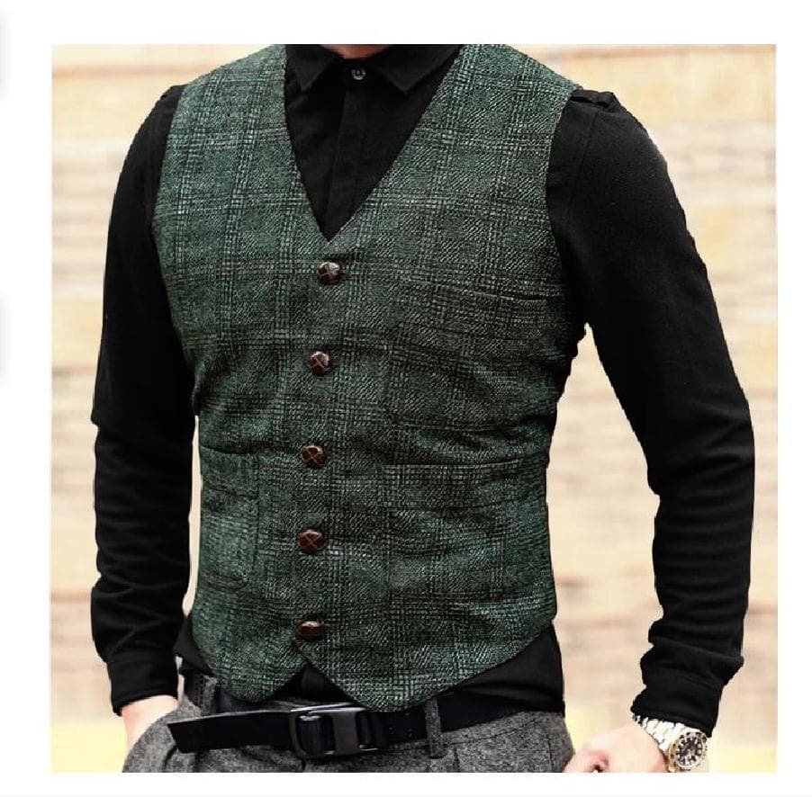 Chaleco punk cuadriculado con cuello en V