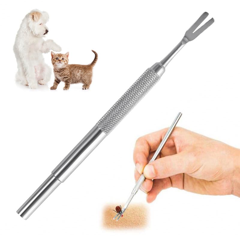 Pinza de acero inoxidable para garrapatas en mascotas