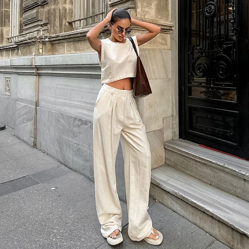 Conjunto de chaleco y pantalón para mujer sin mangas