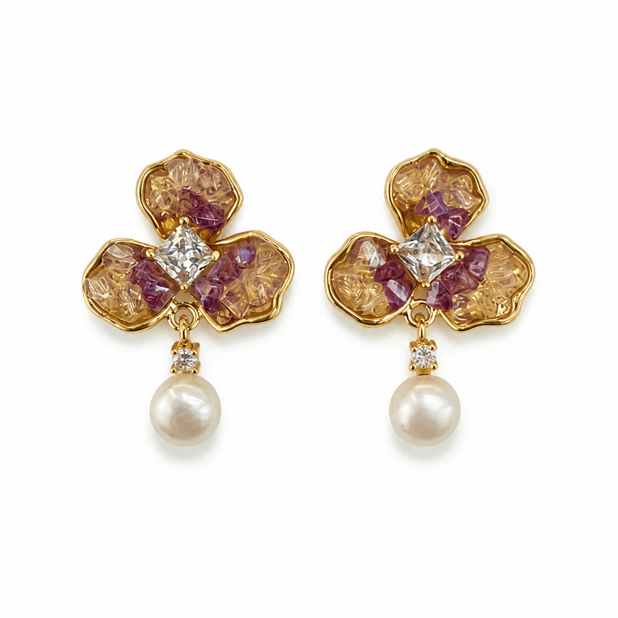 Aretes de espiga floral con perla colgante