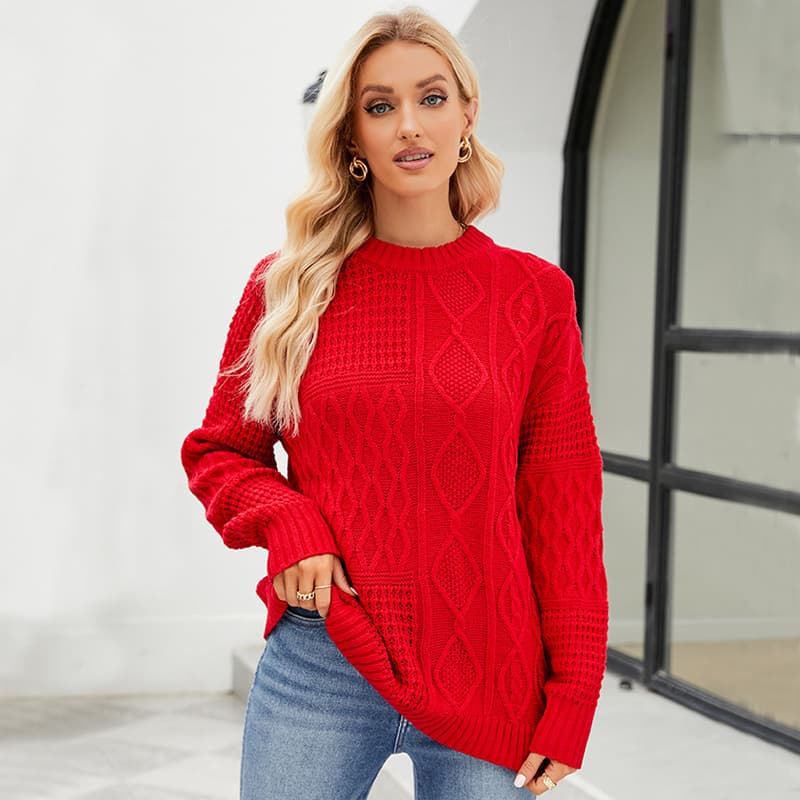 Suéter pullover casual cuello redondo para mujer con patrón 3D