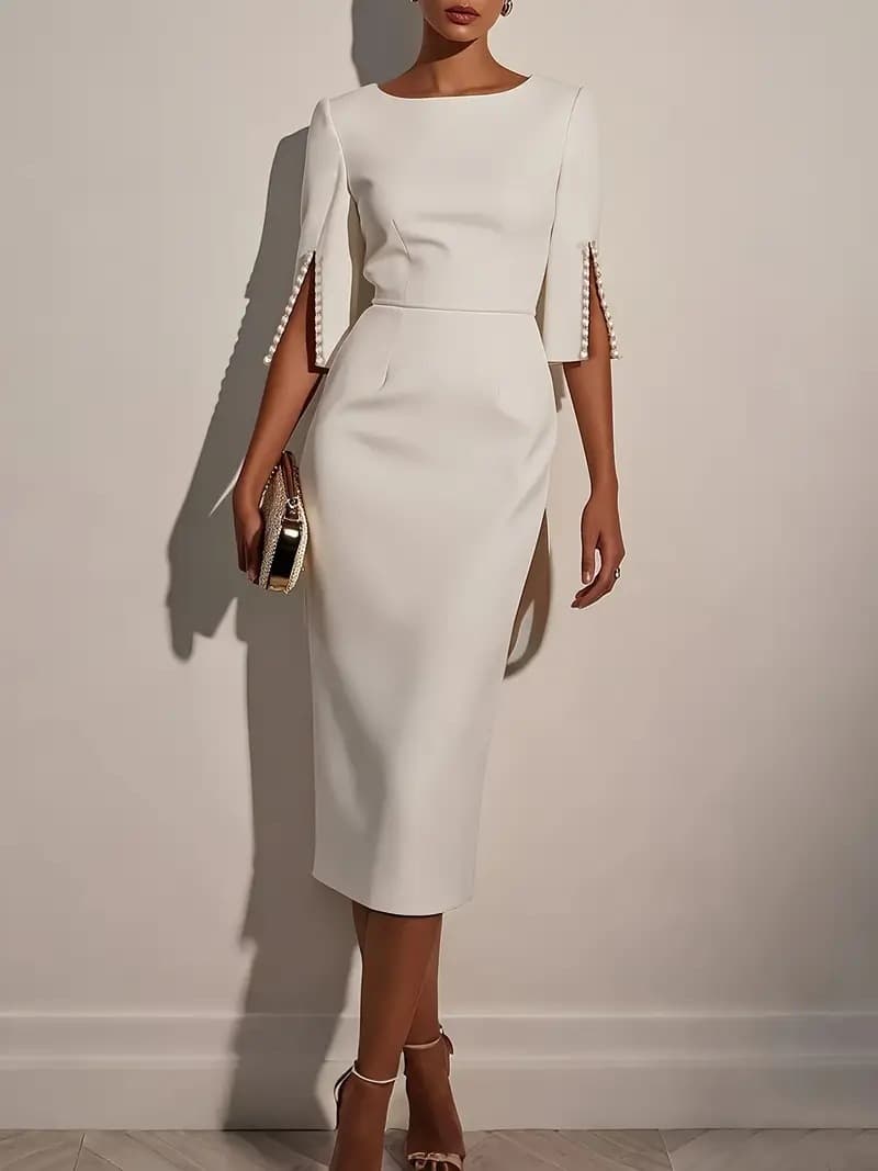 Vestido elegante entallado con detalles de perlas para mujer