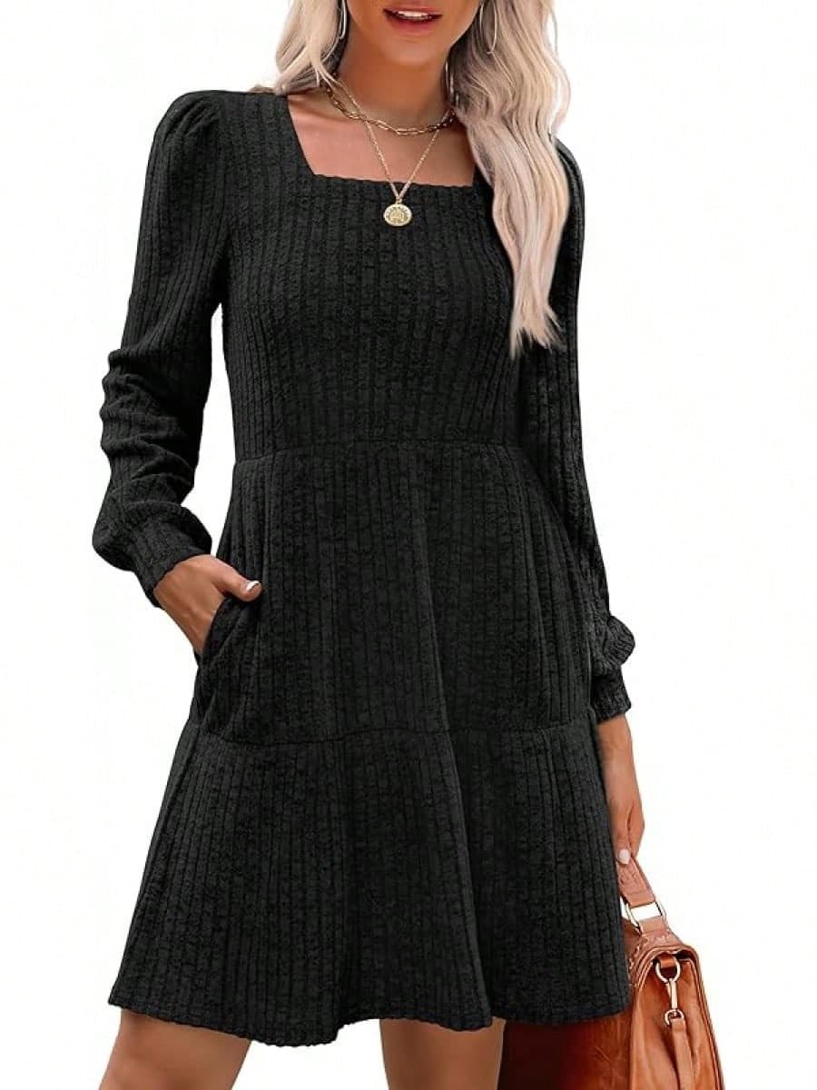 Vestido suéter punto cuello redondo con rayas