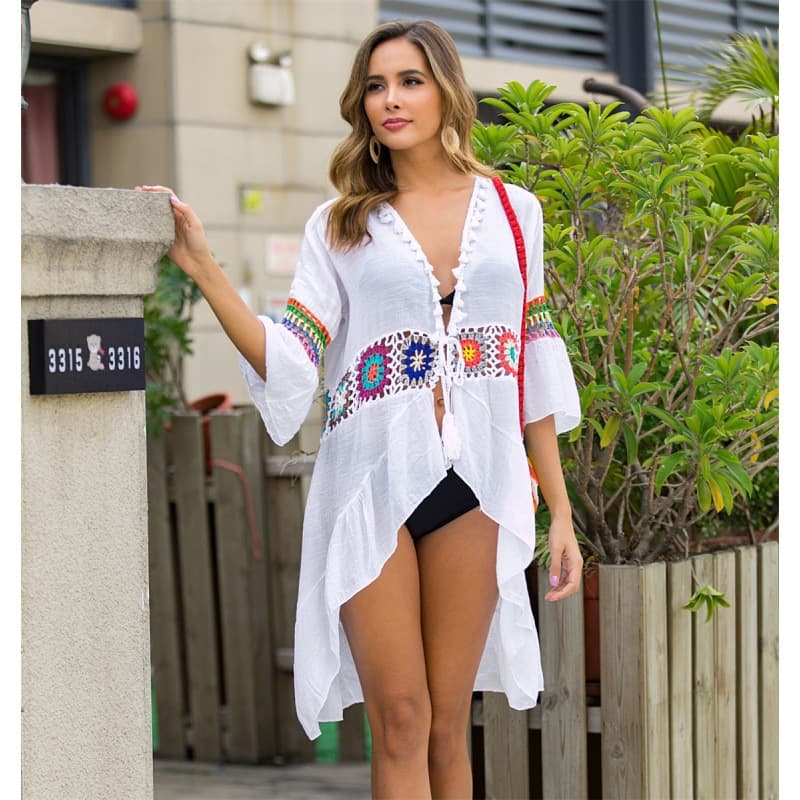 Cardigan playero crochet tejido a mano para mujer