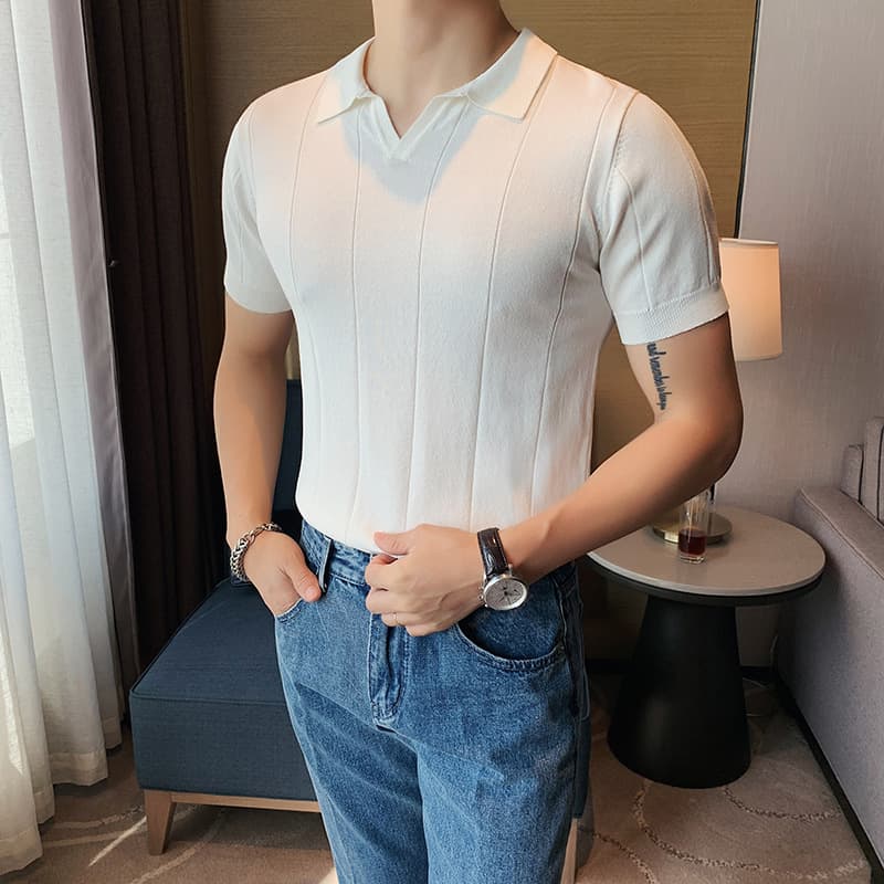 Camiseta manga corta cuello V hombre seda hielo