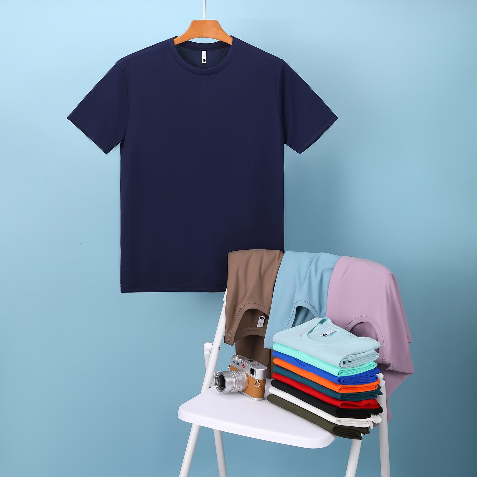 Camiseta de algodón para hombre, cuello redondo manga corta