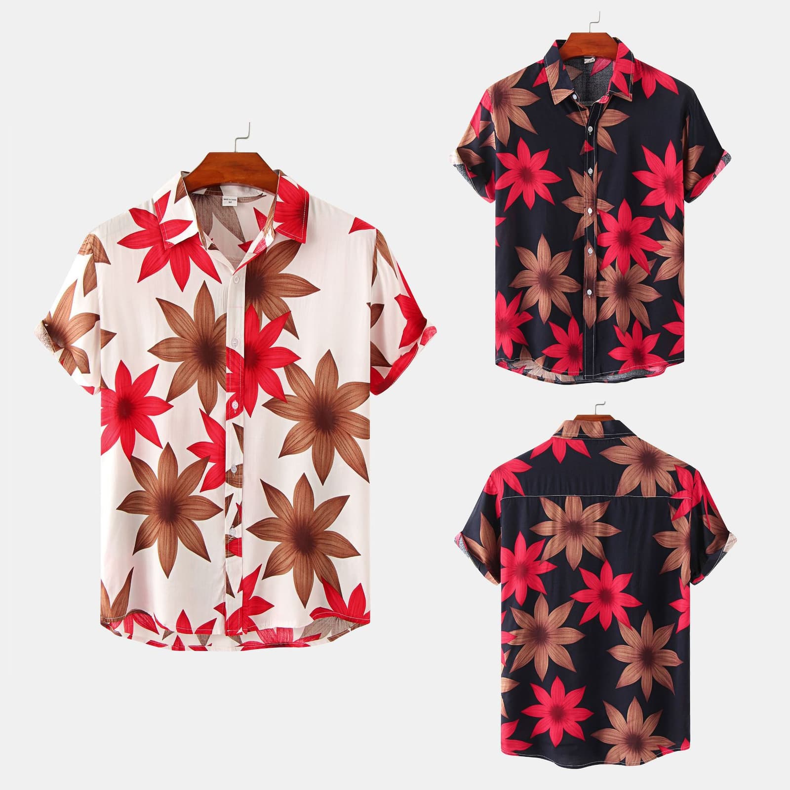 Camisa estampada floral de manga corta para hombre
