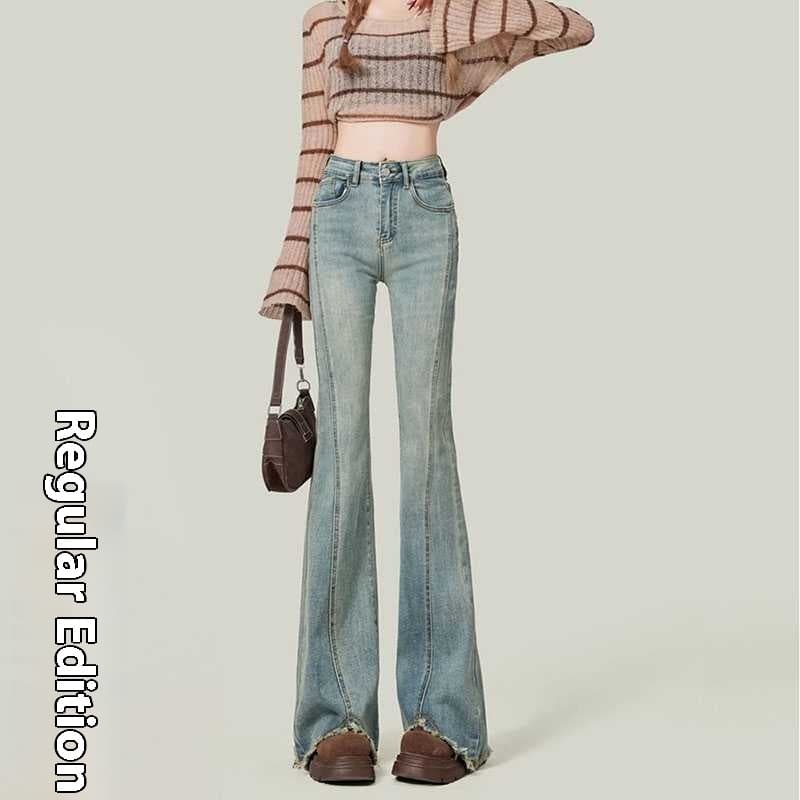 Pantalones vaqueros retro americanos de talle alto acampanados