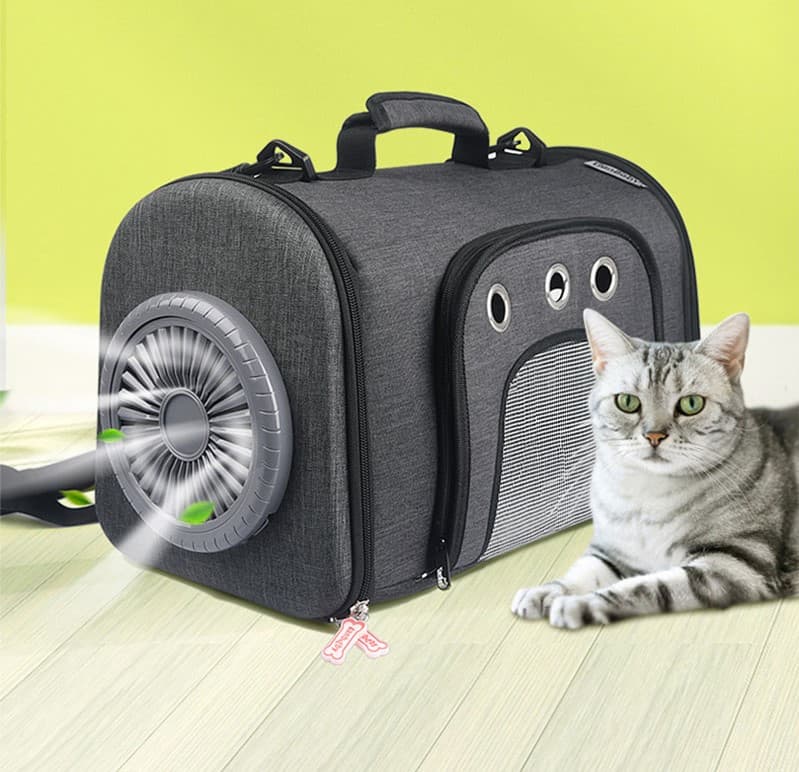 Mochila para mascotas con ventilador y ventilación