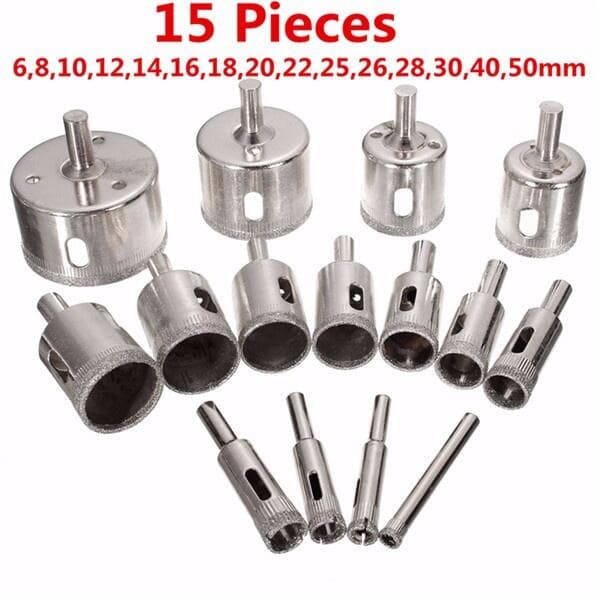 Set de 15 brocas diamantadas para perforar mármol y azulejos