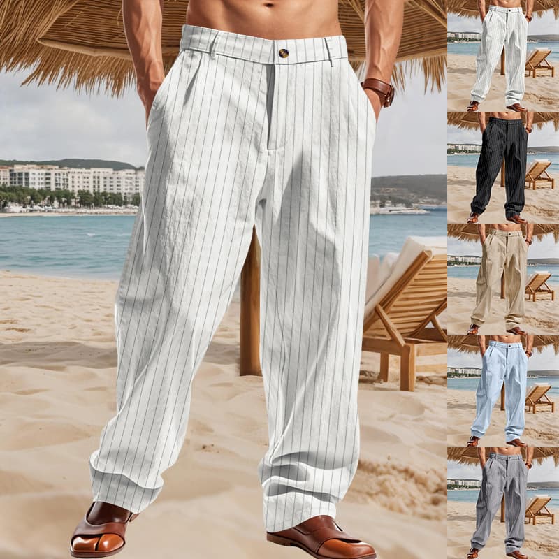 Pantalón de lino a rayas con cintura alta