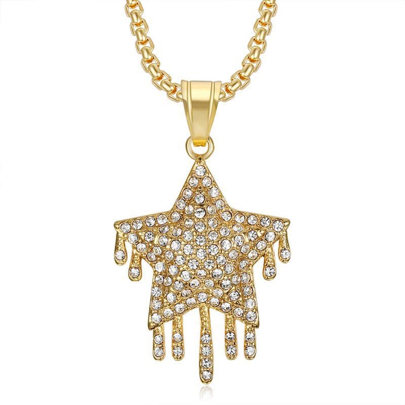 Colgante de acero 316L con diamante estrella en estilo hip hop